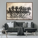 56089591-MGV-CV-36X24-Galloping Horses Wall Art Canvas Print, Framed Wild Stallions Art Picture Print, Horse Herd Sketch Perfect Monochrome Dynamic
