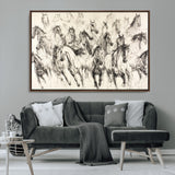 19433417-MGV-CV-36X24-Running Horses Wall Art Canvas Print, Framed Horse Sketch Art Picture Print, Galloping Herd Perfect Monochrome Western Decor
