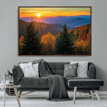 36964931-MGV-CV-36X24-Autumn Mountains Wall Art Canvas Print, Framed Sunset Glow Forest Art Picture Print, Golden Trees Perfect Vibrant Nature Decor