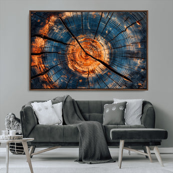 81894502-MGV-CV-36X24-Burnt Wood Wall Art Canvas Print, Framed Aged Timber Art Picture Print, Rustic Tree Slice Perfect Rustic Decor Artwork for Home,