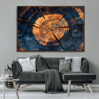 18975622-MGV-FC-36X24_Walnut-Burnt Wood Wall Art Canvas Print, Framed Aged Timber Art Picture Print, Rustic Tree Slice Perfect Rustic Decor Artwork for Home,