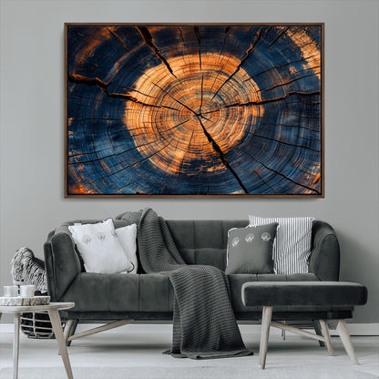 18975622-MGV-FC-36X24_Walnut-Burnt Wood Wall Art Canvas Print, Framed Aged Timber Art Picture Print, Rustic Tree Slice Perfect Rustic Decor Artwork for Home,