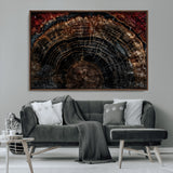 43686762-MGV-CV-36X24-Dark Wood Ring Wall Art Canvas Print, Framed Abstract Wood Tree Art Picture Print, Rustic Tree Slice Perfect Rustic Decor Artwork