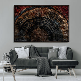 43686762-MGV-CV-36X24-Dark Wood Ring Wall Art Canvas Print, Framed Abstract Wood Tree Art Picture Print, Rustic Tree Slice Perfect Rustic Decor Artwork