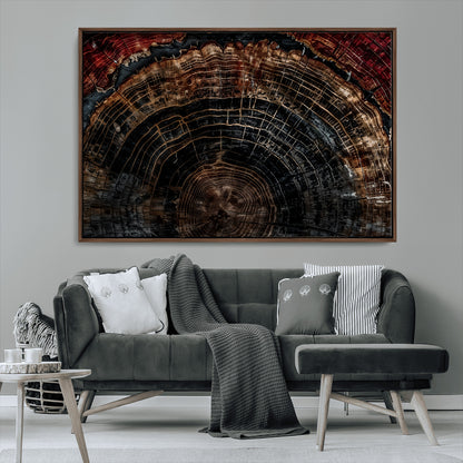 43686762-MGV-CV-36X24-Dark Wood Ring Wall Art Canvas Print, Framed Abstract Wood Tree Art Picture Print, Rustic Tree Slice Perfect Rustic Decor Artwork