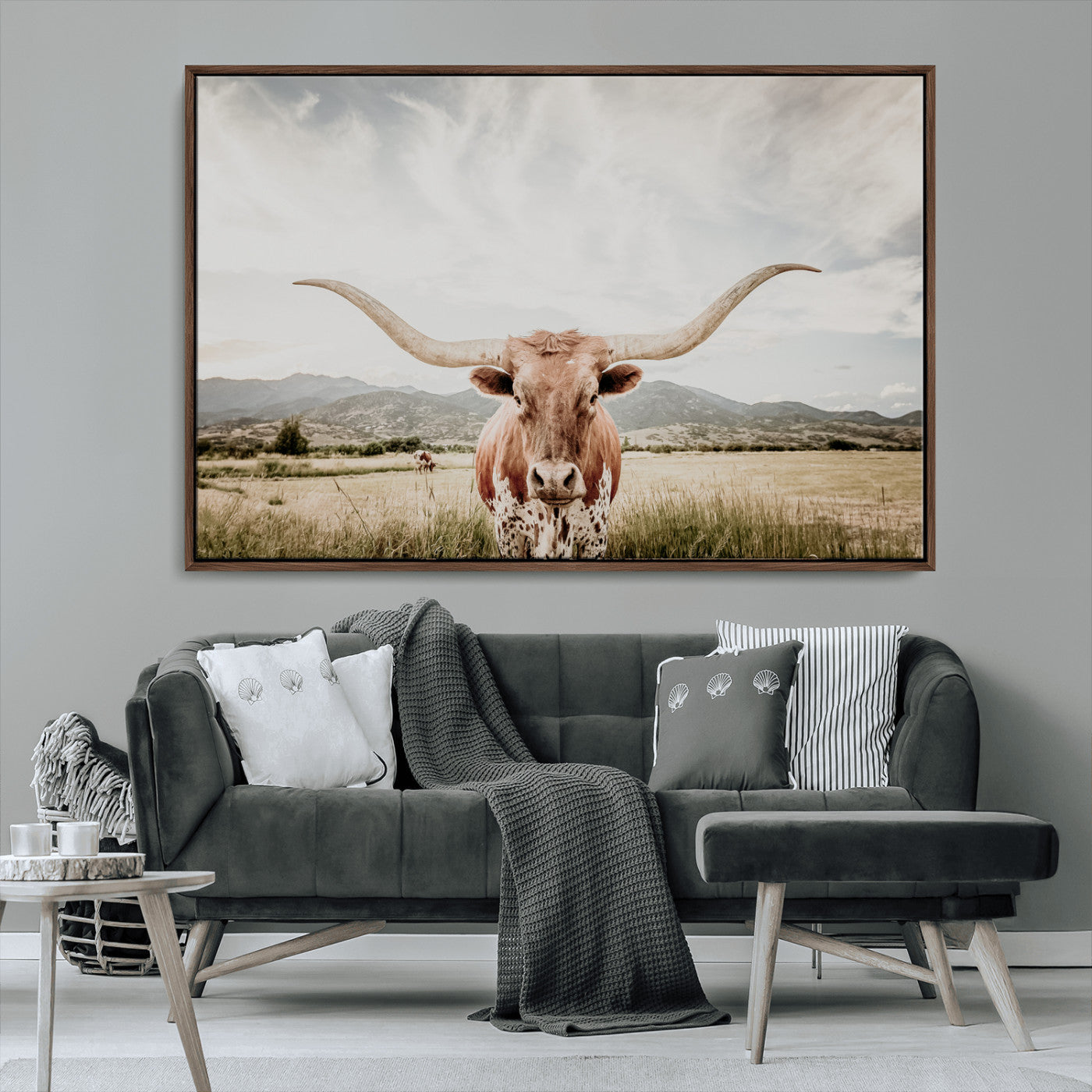 80054319-MGV-CV-36X24-Longhorn Wall Art – Rustic Western Canvas Print, Majestic Bull Artwork for Farmhouse, Ranch or Living Room