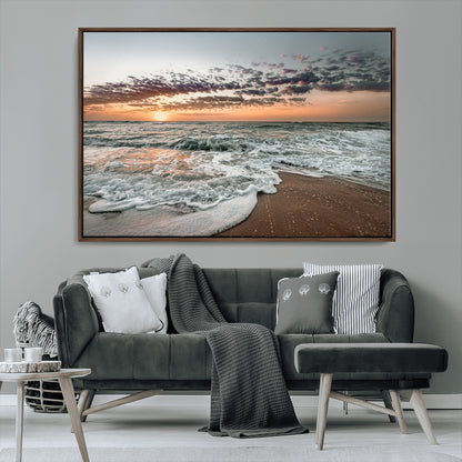 40632752-MGV-CV-36X24-Ocean Sunset Wall Art Canvas Print, Framed Beach Waves Art Picture Print, Coastal Scene Perfect Coastal Decor Artwork
