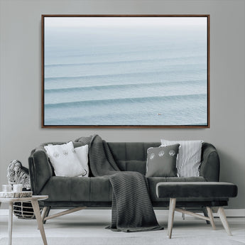47814787-MGV-CV-36X24-Ocean Waves Wall Art Canvas Print, Framed Solo Surfer Art Picture Print, Wave Lines Perfect Minimalist Ocean Decor Artwork