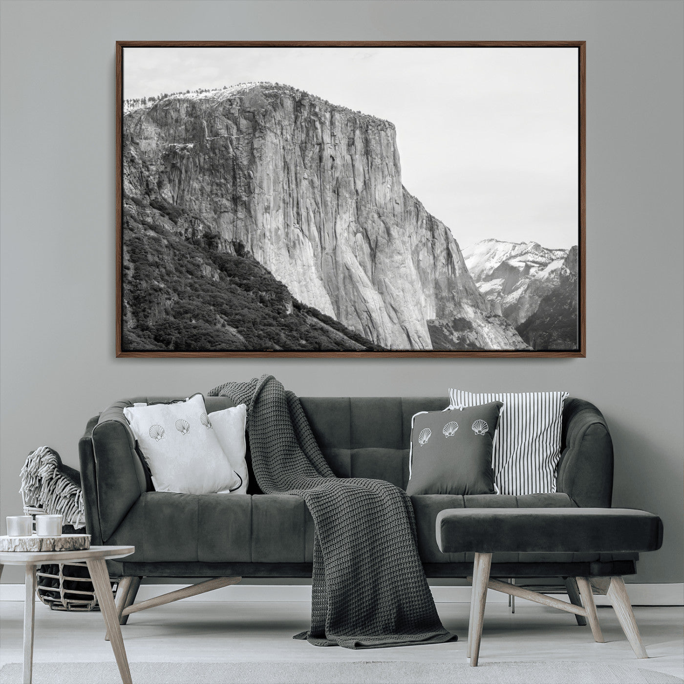 39393420-MGV-CV-36X24-El Capitan Wall Art Canvas Print, Framed Yosemite Cliff Art Picture Print, Monochrome Mountain Perfect Monochrome Sierra Decor