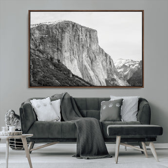39393420-MGV-CV-36X24-El Capitan Wall Art Canvas Print, Framed Yosemite Cliff Art Picture Print, Monochrome Mountain Perfect Monochrome Sierra Decor