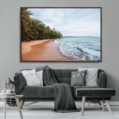 88125882-MGV-CV-36X24-Tropical Shoreline Wall Art Canvas Print, Framed Palm Trees Art Picture Print, Tropical Ocean Perfect Tropical Coastal Decor