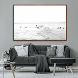 33449548-MGV-CV-36X24-Group Surfers Wall Art Canvas Print, Framed Ocean Wave Art Picture Print, Surf Crowd Perfect Monochrome Surf Decor Artwork
