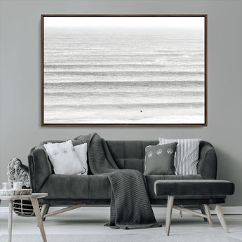 66534476-MGV-CV-36X24-Lone Surfer Wall Art Canvas Print, Framed Ocean Waves Art Picture Print, Minimal Sea Perfect Minimal Coastal Decor Artwork