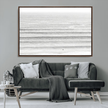 66534476-MGV-CV-36X24-Lone Surfer Wall Art Canvas Print, Framed Ocean Waves Art Picture Print, Minimal Sea Perfect Minimal Coastal Decor Artwork