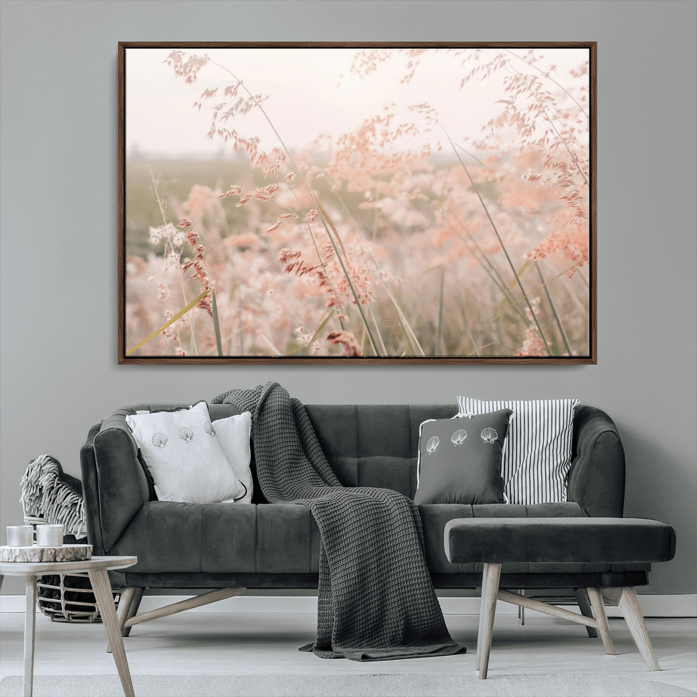 79164340-MGV-CV-36X24-Pastel Grasses Wall Art Canvas Print, Framed Soft Meadow Art Picture Print, Field in Breeze Perfect Pastel Minimal Decor Artwork