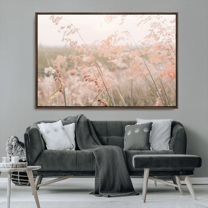 79164340-MGV-CV-36X24-Pastel Grasses Wall Art Canvas Print, Framed Soft Meadow Art Picture Print, Field in Breeze Perfect Pastel Minimal Decor Artwork