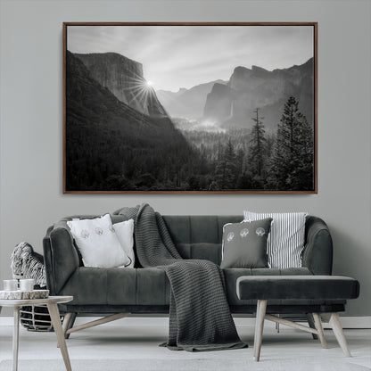 39278955-MGV-FC-36X24_Walnut-Yosemite Valley Wall Art Canvas Print, Framed El Capitan Art Picture Print, Misty Mountain Perfect Modern Rustic Decor Artwork