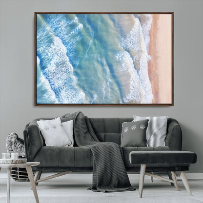 17641845-MGV-CV-36X24-Aerial Ocean Wall Art Canvas Print, Framed Blue Waves Art Picture Print, Sandy Shoreline Perfect Modern Coastal Decor Artwork