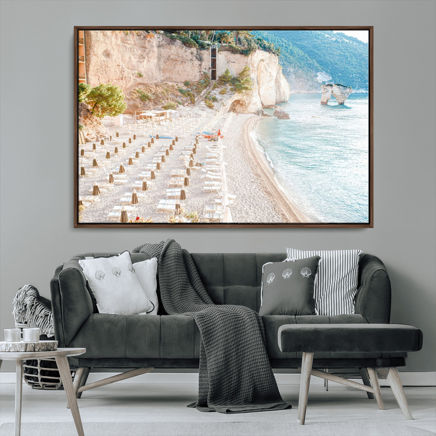 84816639-MGV-CV-36X24-Mediterranean Beach Wall Art Canvas Print, Framed Airy Coastal Art Picture Print, Summer Shore Perfect Coastal Retreat Decor