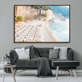84816639-MGV-CV-36X24-Mediterranean Beach Wall Art Canvas Print, Framed Airy Coastal Art Picture Print, Summer Shore Perfect Coastal Retreat Decor