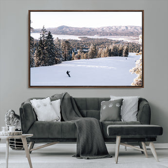 79857868-MGV-CV-36X24-Snowy Mountain Wall Art Canvas Print, Framed Ski Slope Art Picture Print, Winter Forest Perfect Modern Rustic Decor Artwork