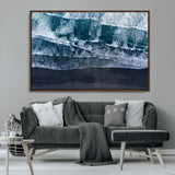 87941475-MGV-CV-36X24-Black Beach Wall Art Canvas Print, Framed Aerial Ocean Art Picture Print, Moody Coastal Perfect Modern Coastal Decor Artwork