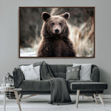 47112103-MGV-CV-36X24-Brown Bear Wall Art Canvas Print, Framed Forest Wildlife Art Picture Print, Woodland Bear Perfect Rustic Cabin Decor Artwork