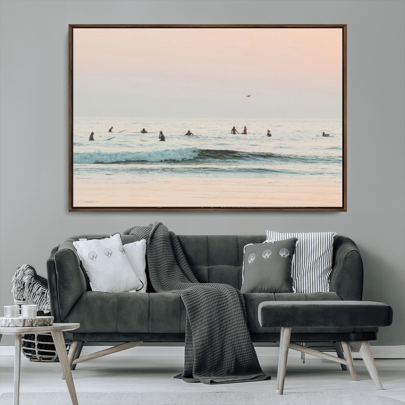98888919-MGV-CV-36X24-Pastel Ocean Wall Art Canvas Print, Framed Soft Sunset Swimming Art Picture Print, Calm Sea Horizon Perfect Soft Coastal