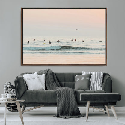 98888919-MGV-CV-36X24-Pastel Ocean Wall Art Canvas Print, Framed Soft Sunset Swimming Art Picture Print, Calm Sea Horizon Perfect Soft Coastal
