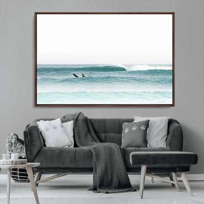 56345117-MGV-CV-36X24-Minimalist Surfing Wall Art Canvas Print, Framed Ocean Waves Art Picture Print, Soft Ocean Perfect Minimalist Coastal Decor