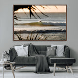 24896468-MGV-CV-36X24-Sunset Surf Wall Art Canvas Print, Framed Golden Waves Art Picture Print, Tropical Ocean Perfect Tropical Boho Decor Artwork