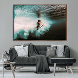 85923512-MGV-CV-36X24-Aquatic Motion Wall Art Canvas Print, Framed Underwater Swimming Art Picture Print, Female Surfer Diving Perfect Coastal Boho