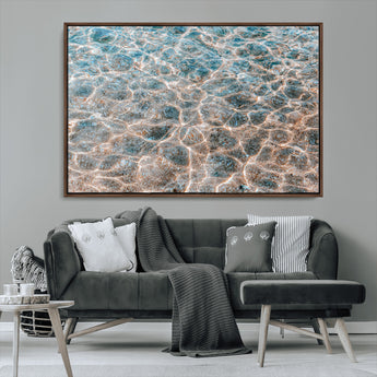 26580287-MGV-FC-36X24_Walnut-Clear Water Wall Art Canvas Print, Framed Sunlit Ripples Art Picture Print, Ocean Texture Perfect Modern Coastal Decor Artwork