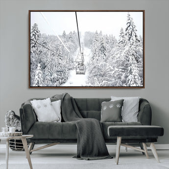 44705668-MGV-CV-36X24-Winter Forest Wall Art Canvas Print, Framed Snowy Forest Art Picture Print, Ski Lift Perfect Scandinavian Decor Artwork