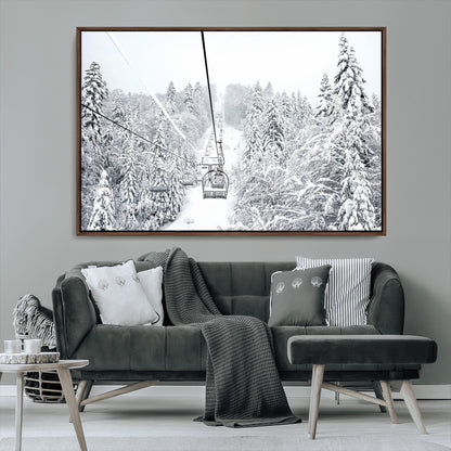 44705668-MGV-CV-36X24-Winter Forest Wall Art Canvas Print, Framed Snowy Forest Art Picture Print, Ski Lift Perfect Scandinavian Decor Artwork