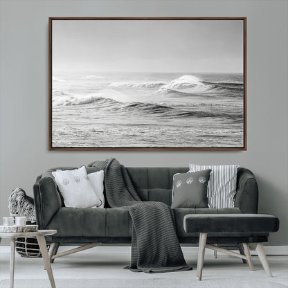 98634812-MGV-CV-36X24-Black and White Ocean Waves Wall Art – Minimalist Sea Canvas Print, Coastal Photography Decor for Living Room, Bedroom or Office