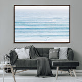 77145995-MGV-CV-36X24-Ocean Simplicity Wall Art Canvas Print, Framed Surfer on Water Art Picture Print, Light Blue Perfect Coastal Minimalist Decor