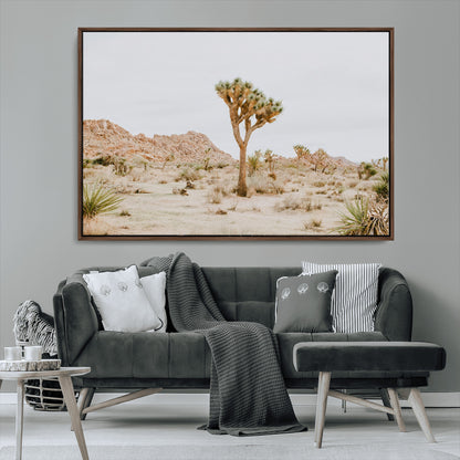 67109959-MGV-CV-36X24-Joshua Tree Wall Art Canvas Print, Framed Neutral Desert Art Picture Print, Earthy Landscape Perfect Neutral Boho Decor Artwork