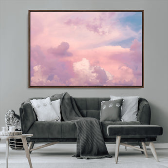 22874890-MGV-CV-36X24-Pastel Sky Wall Art Canvas Print, Framed Dreamy Cloudscape Art Picture Print, Sunset Glow Perfect Minimalist Serenity Decor