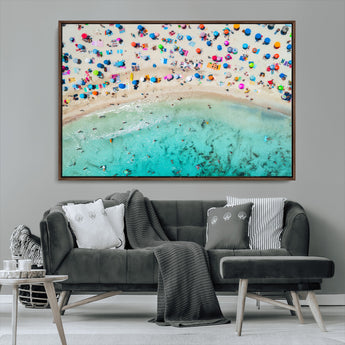 76172085-MGV-CV-36X24-Tropical Shoreline Wall Art Canvas Print, Framed Beach Relaxing Art Picture Print, Aerial Summer Perfect Coastal Vibrant Decor
