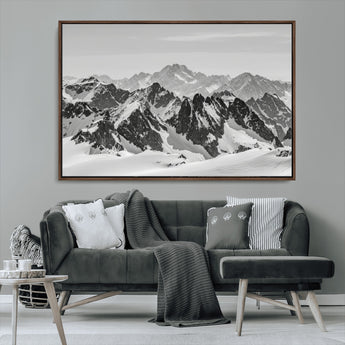 32399691-MGV-CV-36X24-Snowy Mountain Wall Art Canvas Print, Framed Mountain Peaks Art Picture Print, Alpine Mountains Perfect Minimalist Alpine Decor