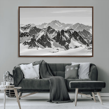 32399691-MGV-CV-36X24-Snowy Mountain Wall Art Canvas Print, Framed Mountain Peaks Art Picture Print, Alpine Mountains Perfect Minimalist Alpine Decor