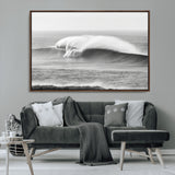 42544082-MGV-CV-36X24-Monochrome Seascape Wall Art Canvas Print, Framed Surf Wave Art Picture Print, Minimalist Ocean Perfect Moody Coastal Decor