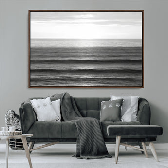 47305203-MGV-CV-36X24-Monochrome Ocean Wall Art Canvas Print, Framed Moody Ocean Art Picture Print, Calm Ocean Perfect Minimalist Coastal Decor Artwork