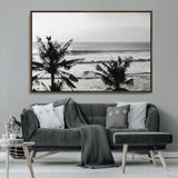 17508038-MGV-CV-36X24-Tropical Coastline Wall Art Canvas Print, Framed Palm Trees Art Picture Print, Ocean Waves Perfect Minimalist Coastal Decor