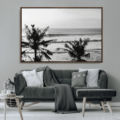 17508038-MGV-CV-36X24-Tropical Coastline Wall Art Canvas Print, Framed Palm Trees Art Picture Print, Ocean Waves Perfect Minimalist Coastal Decor