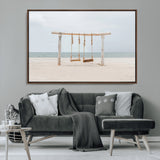 68327283-MGV-CV-36X24-Beach Swing Wall Art Canvas Print, Framed Quiet Beach Art Picture Print, Calm Shoreline Perfect Bohemian Coastal Decor Artwork