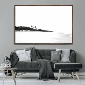 29611516-MGV-CV-36X24-Black White Beach Wall Art Canvas Print, Framed Palm Trees Art Picture Print, Monochrome Tropical Perfect Minimalist Coastal Decor