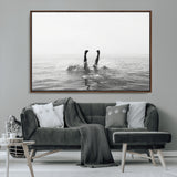 26667396-MGV-CV-36X24-Black White Ocean Wall Art Canvas Print, Framed Monochrome Water Art Picture Print, Diving into Water Perfect Minimalist Aquatic
