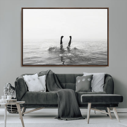 26667396-MGV-CV-36X24-Black White Ocean Wall Art Canvas Print, Framed Monochrome Water Art Picture Print, Diving into Water Perfect Minimalist Aquatic
